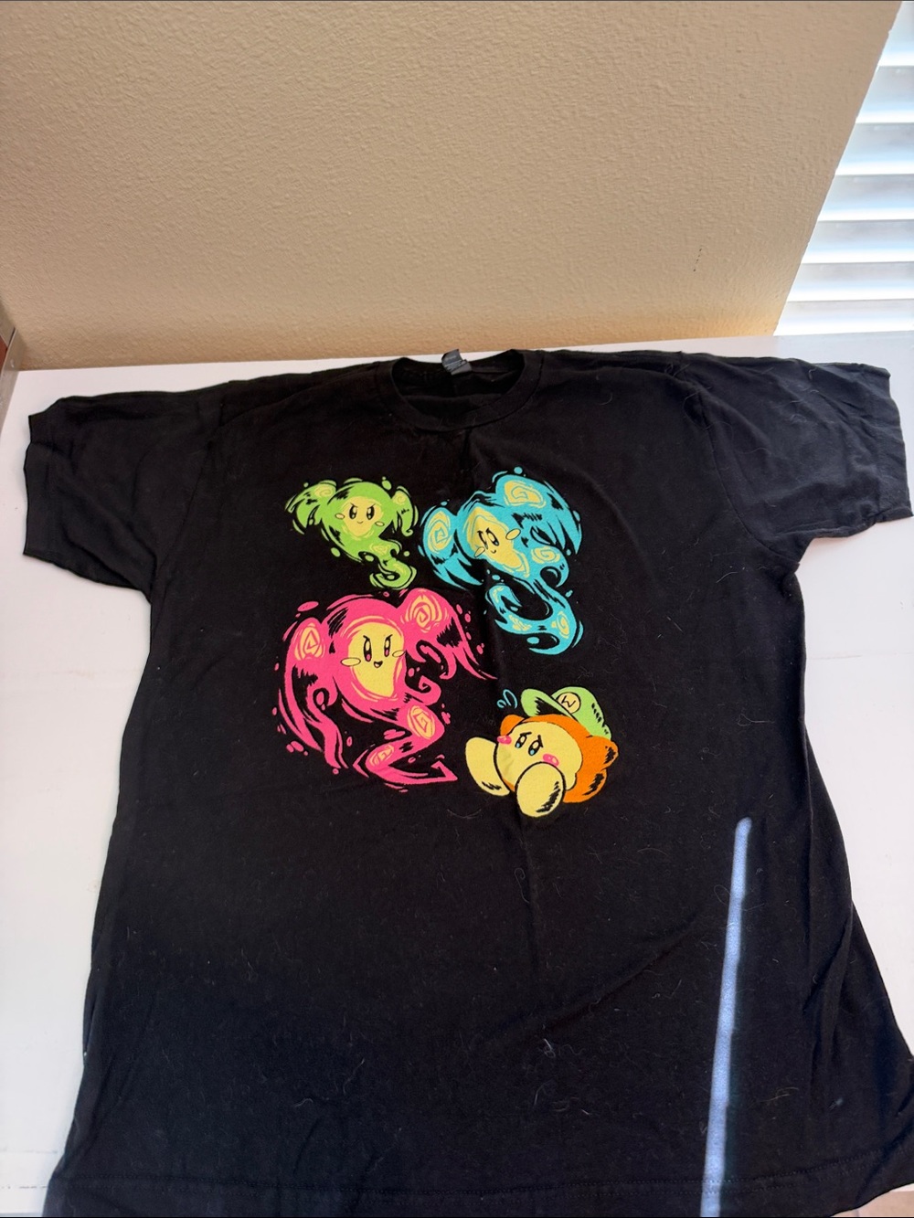 Nintendo Kirby Black Short-Sleeve Tee with Neon Character Graphics